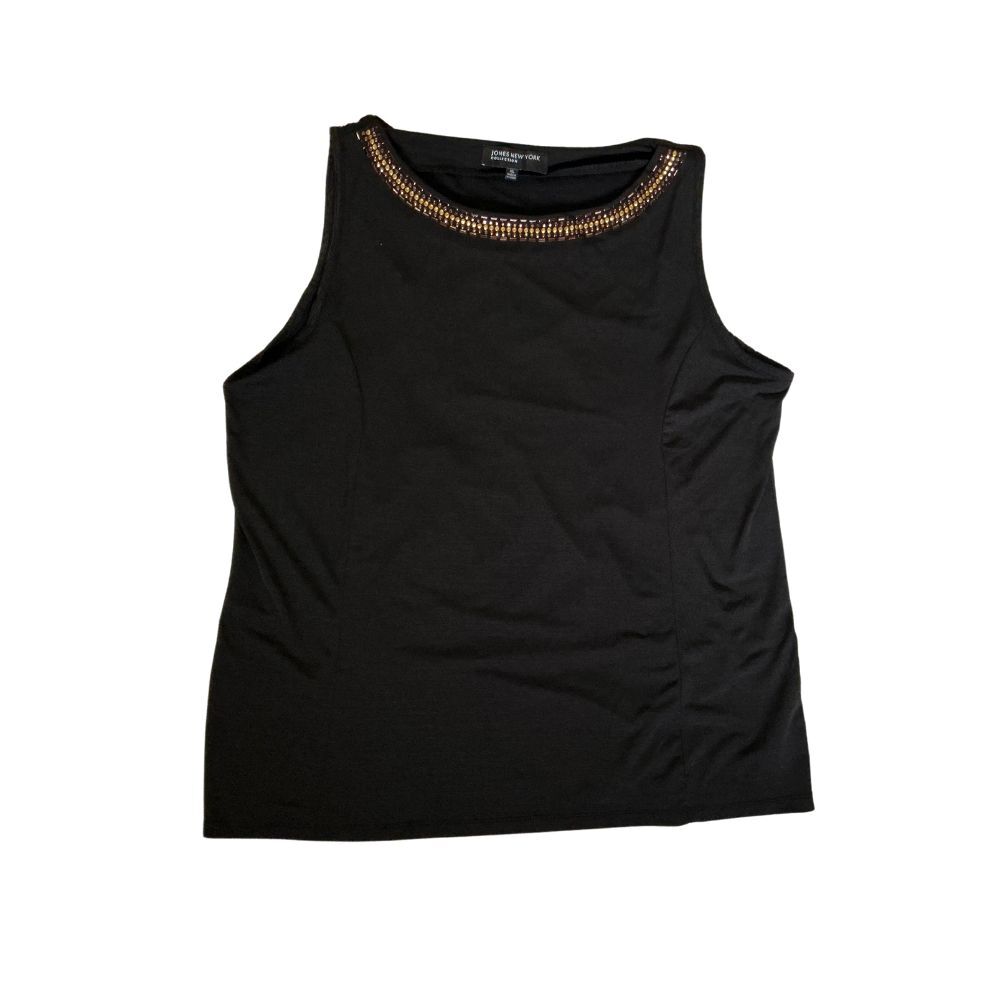 Jones New York Black Tank Top Size XL Bronze Studded Neckline Sleeveless